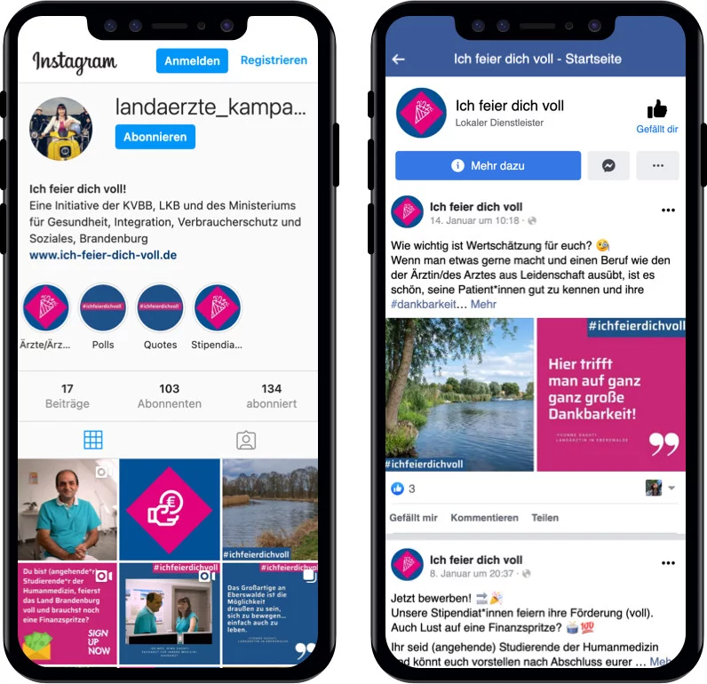 Startscreen KVBB Instagram responsive Darstellung auf dem Handy