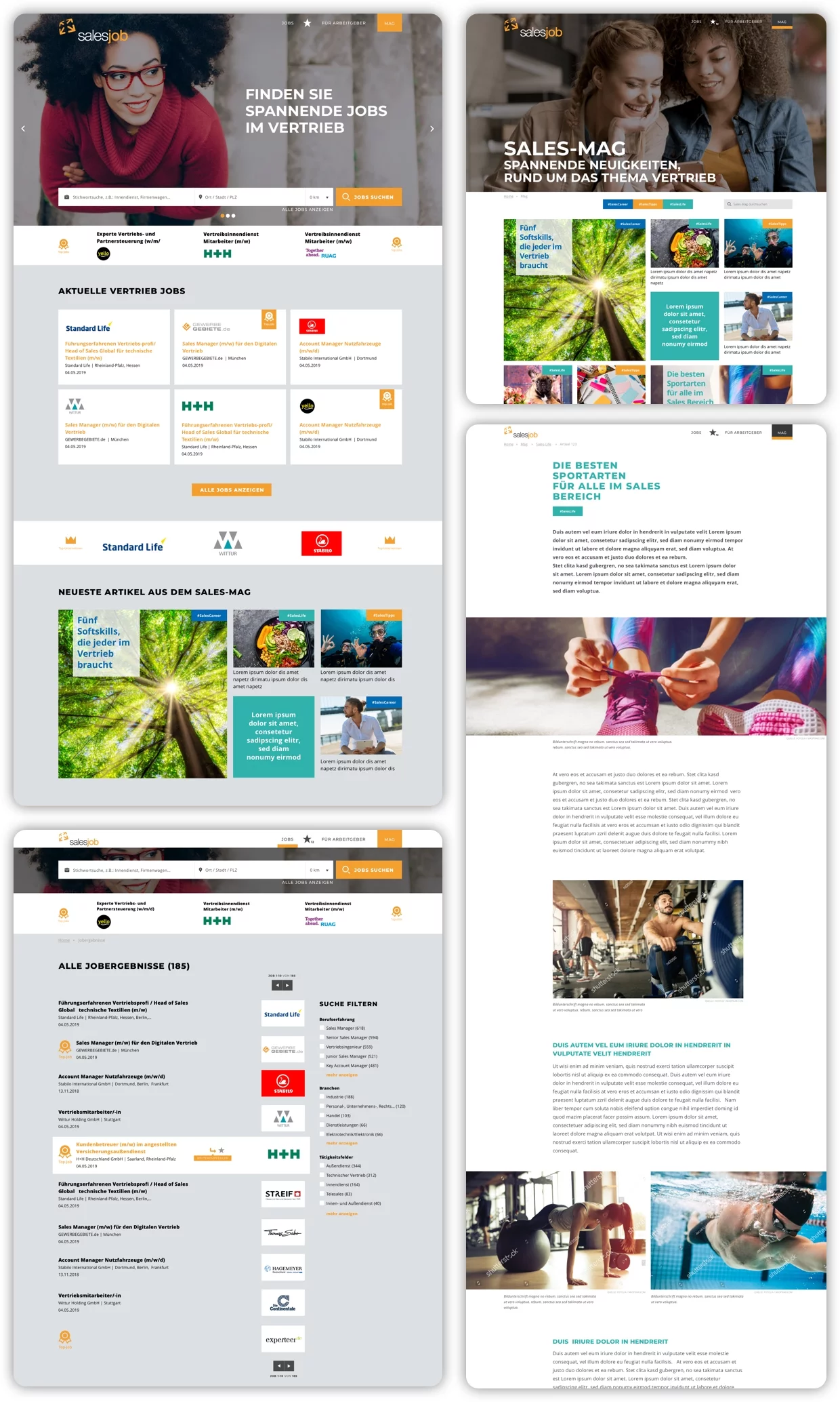 Darstellung des Screendesigns vom Karriereportal salesjob