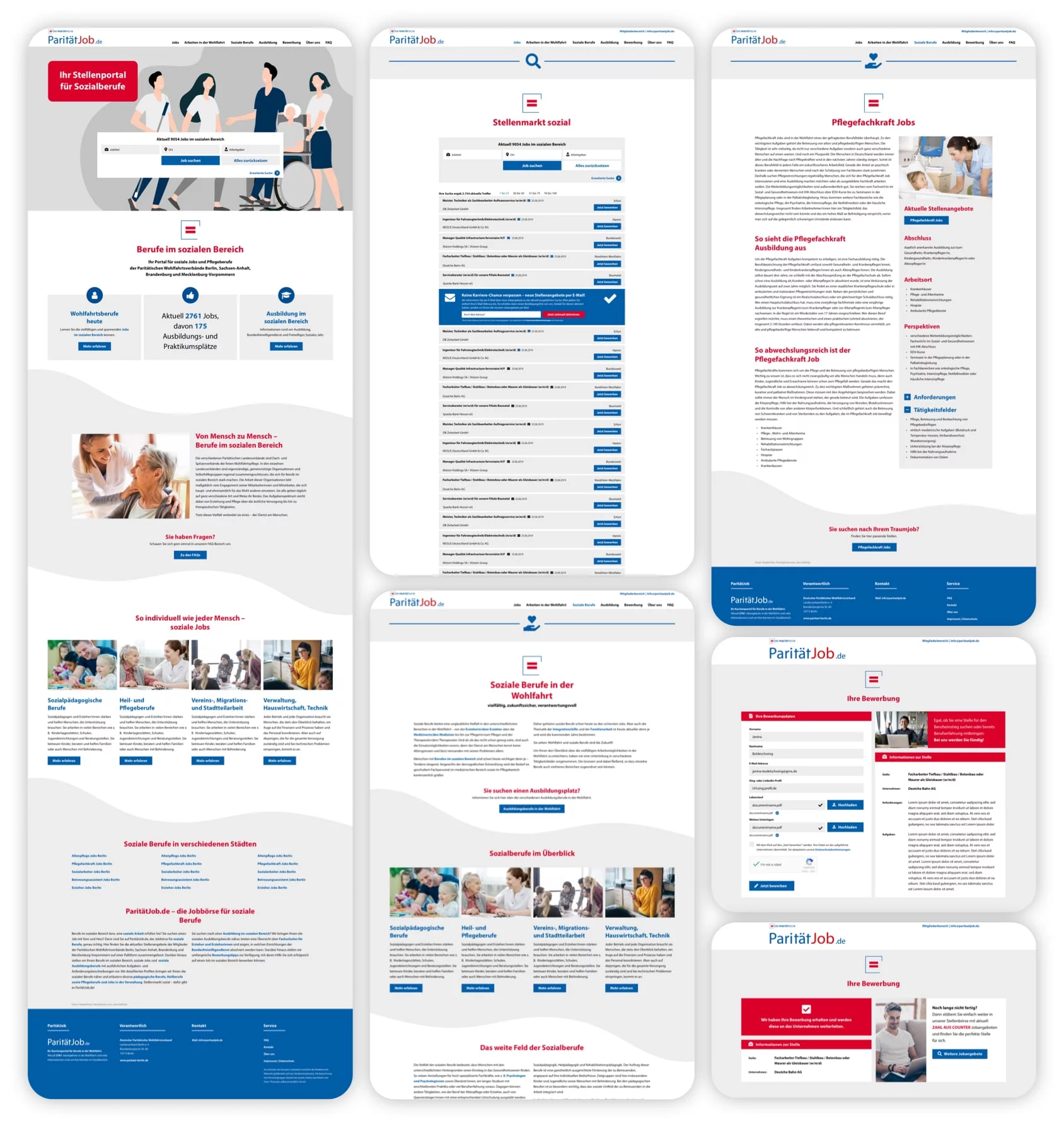 Darstellung des Screendesigns inklusive Stellenmarkt vom Karriereportal Paritätjob.de