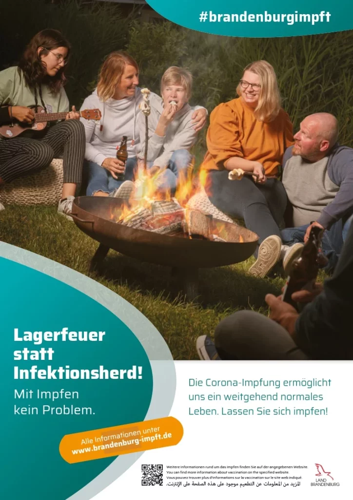 Kampagnenmotiv "Lagerfeuer statt Infektionsherd" der Brandenburger Impfkampagne