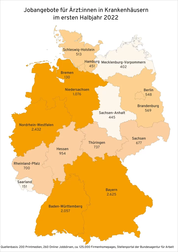 Ausgeschriebene Stellen für Ärzt:innen in Krankenhäusern von Januar bis Juni 2022 in den deutschen Bundesländern