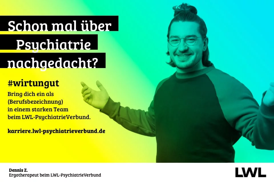 LWL-Kampagnenmotiv: Lächelnder Mann in sich fragender Körperhaltung