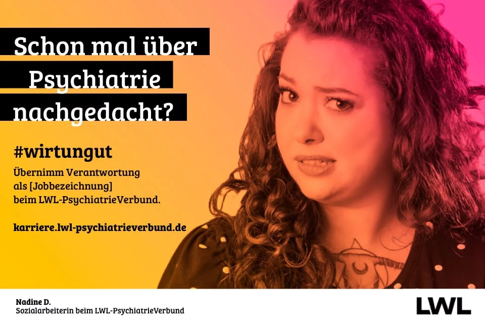 LWL-Kampagnenmotiv mit einer skeptisch dreinblickenden Frau