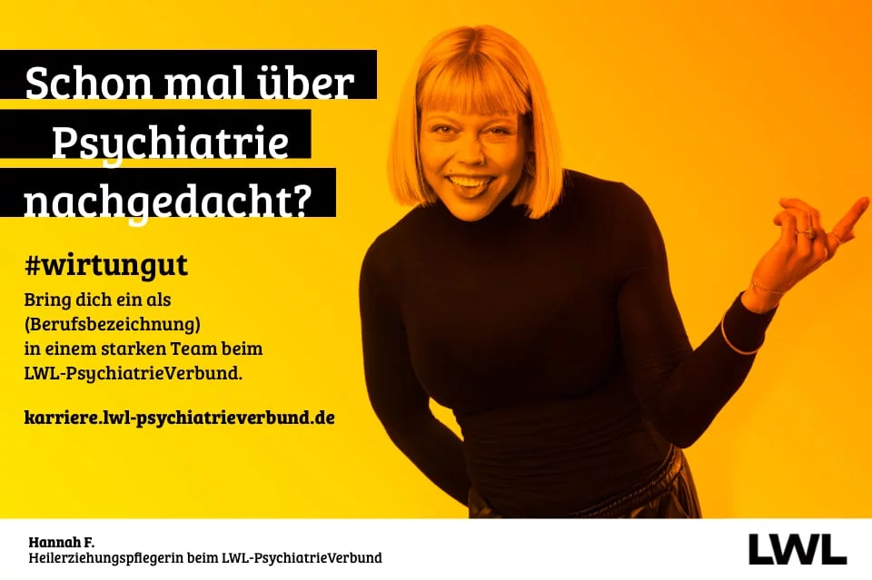 LWL-Kampagnenmotiv 7 einer frei dreinblickenden Frau mit ausgestreckter Zunge