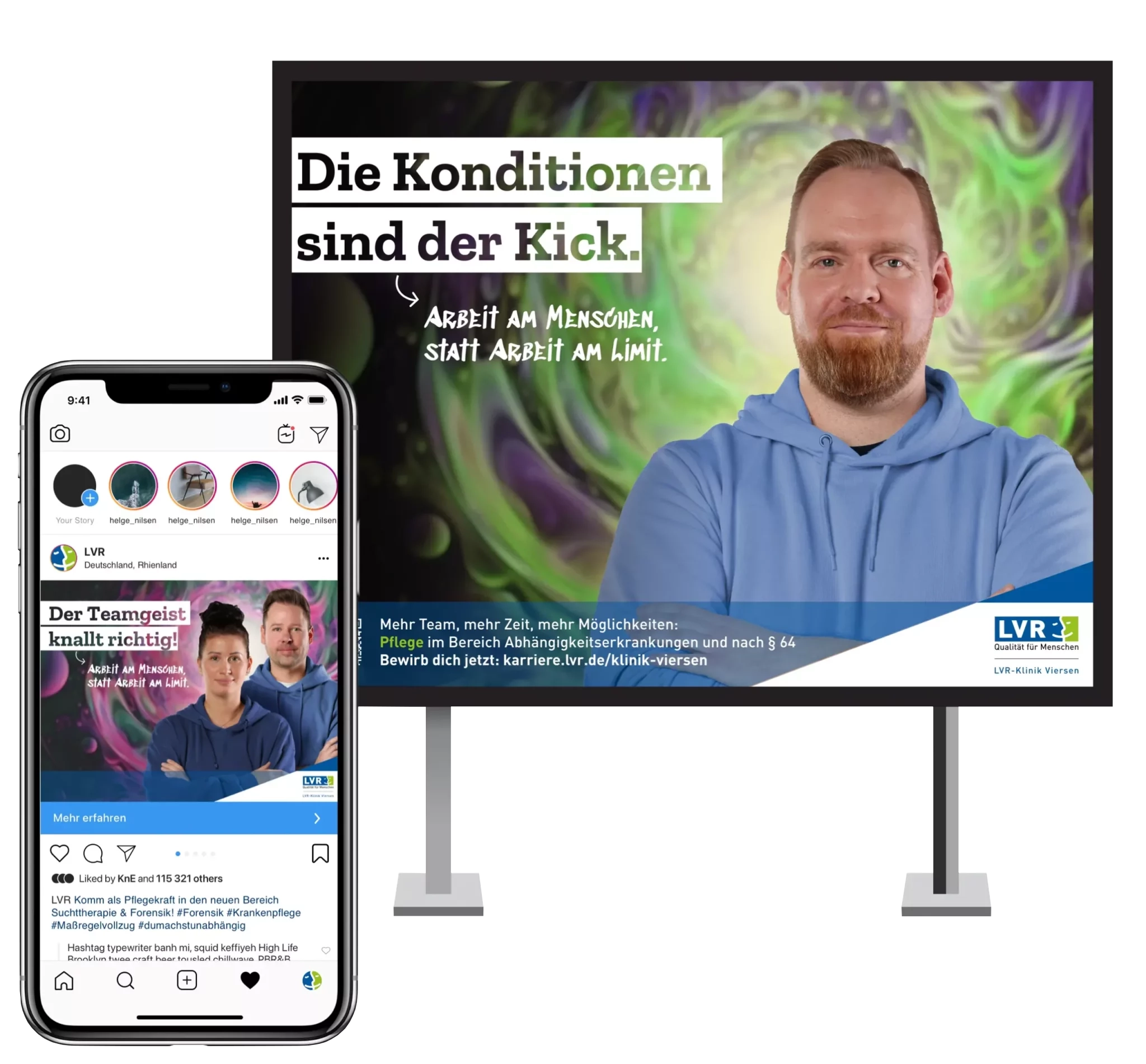 Visual mit Kampagnenmotiven der Recruiting-Kampagne für den Maßregelvollzug der LVR-Klinik Viersen